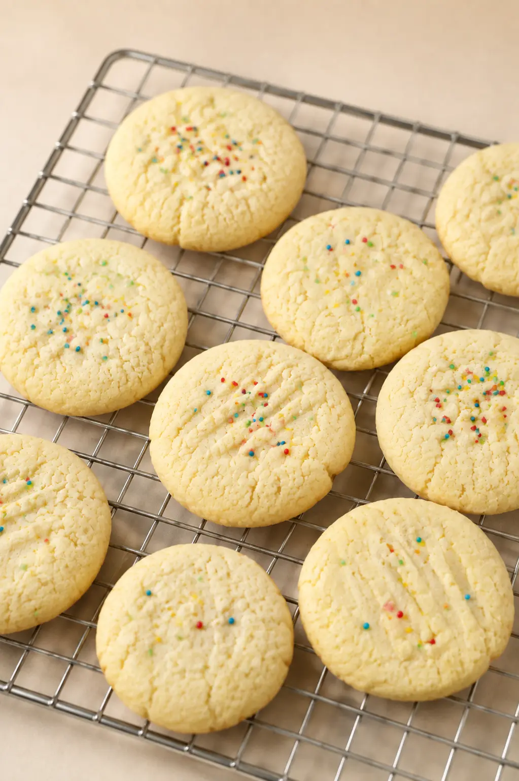 Versgebakken maizenakoekjes met sprinkles op een rooster